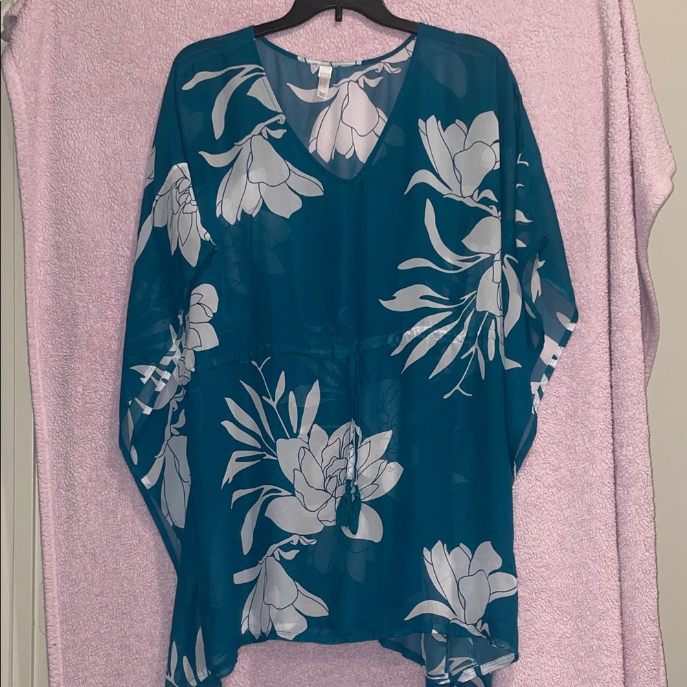 Chic Teal Floral Swim Coverup
